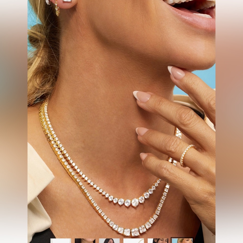 Melinda Maria Not Your Basic Graduated Tennis Necklace  Gold|White 16" EUC